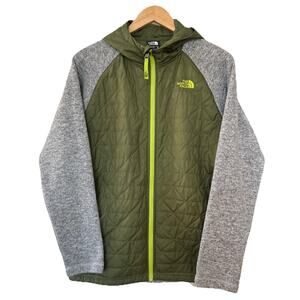The North Face Jacket Boys XL Quilted Green & Gray Quilted Pockets Hood Outdoors